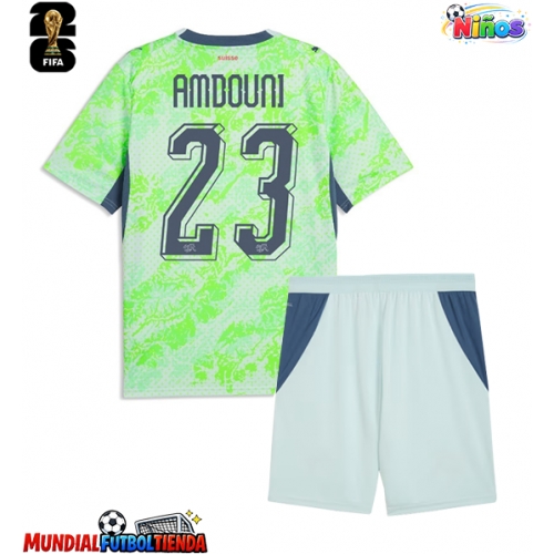 Camiseta Suiza Zeki Amdouni #23 Segunda Equipación Replica Mundial 2026 para niños mangas cortas (+ Pantalones cortos)